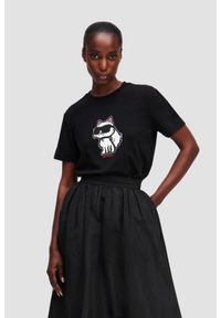 Karl Lagerfeld - KARL LAGERFELD Czarny damski t-shirt Ikon Sketch Choupette, Rozmiar S. Okazja: na co dzień. Kolor: czarny. Materiał: materiał. Wzór: nadruk. Styl: casual