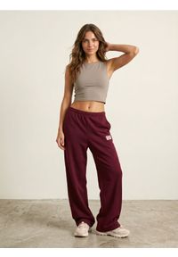 Sinsay - Spodnie dresowe wide leg z naszywką - bordowy. Kolor: czerwony. Materiał: dresówka. Wzór: aplikacja #1