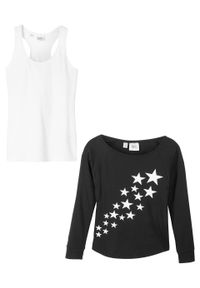 Shirt dziewczęcy z topem (2 części), bawełna organiczna bonprix czarno-biały z nadrukiem. Kolor: czarny. Materiał: bawełna. Wzór: nadruk #5