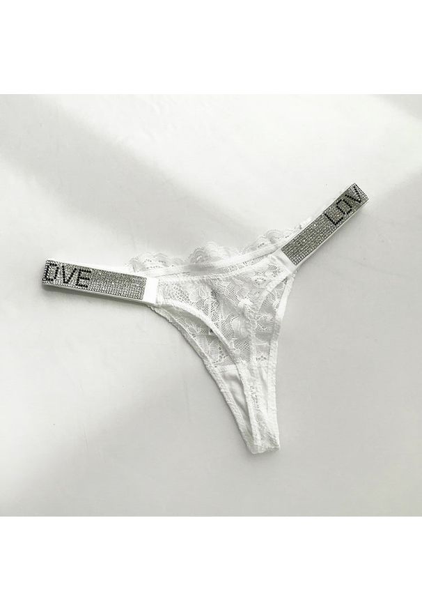 Intica - Stringi koronkowe z ozdobnym napisem Maruschka. Kolor: biały. Materiał: koronka. Wzór: napisy