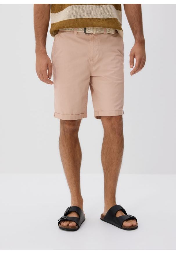 Reserved - Szorty slim fit - różowy. Kolor: różowy. Materiał: bawełna, tkanina