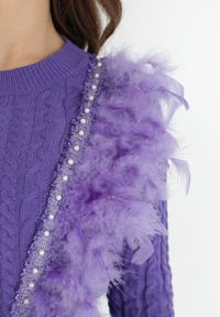 Born2be - Ciemnofioletowy Sweter z Piórami Beliita. Kolor: fioletowy. Materiał: materiał. Sezon: zima #5