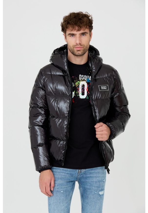 DSQUARED2 Czarna męska puchowa kurtka Puff Kaban, Rozmiar 56. Kolor: czarny. Materiał: puch