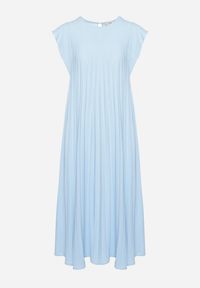 Born2be - Niebieska Plisowana Sukienka z Krótkim Rękawem Nlea. Kolor: niebieski. Długość rękawa: krótki rękaw #4