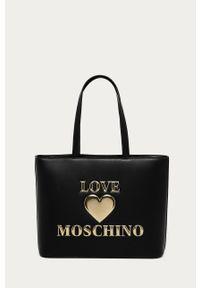 Love Moschino - Torebka. Kolor: czarny. Wzór: aplikacja. Dodatki: z aplikacjami. Materiał: skórzane. Rozmiar: duże #1