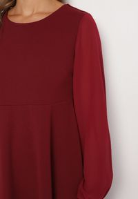 Born2be - Bordowa Sukienka o Rozkloszowanym Kroju z Półtransparentnymi Rękawami Edalinne. Okazja: na co dzień, do pracy. Kolor: czerwony. Materiał: skóra. Typ sukienki: proste. Styl: casual, elegancki #6