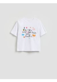 Reserved - T-shirt z nadrukiem - biały. Kolor: biały. Materiał: bawełna. Wzór: nadruk #1