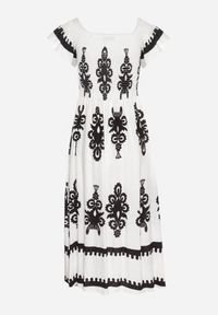 Born2be - Biała Wiskozowa Sukienka w Ornamentalne Wzory o Rozkloszowanym Kroju Divessa. Kolor: biały. Materiał: wiskoza. Długość rękawa: krótki rękaw. Typ sukienki: proste #2