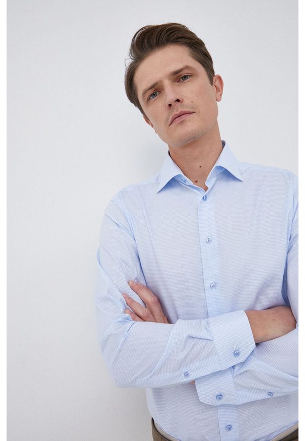 Eton - ETON - Koszula bawełniana. Okazja: na co dzień. Typ kołnierza: kołnierzyk klasyczny. Kolor: niebieski. Materiał: bawełna. Długość rękawa: długi rękaw. Długość: długie. Styl: klasyczny, casual