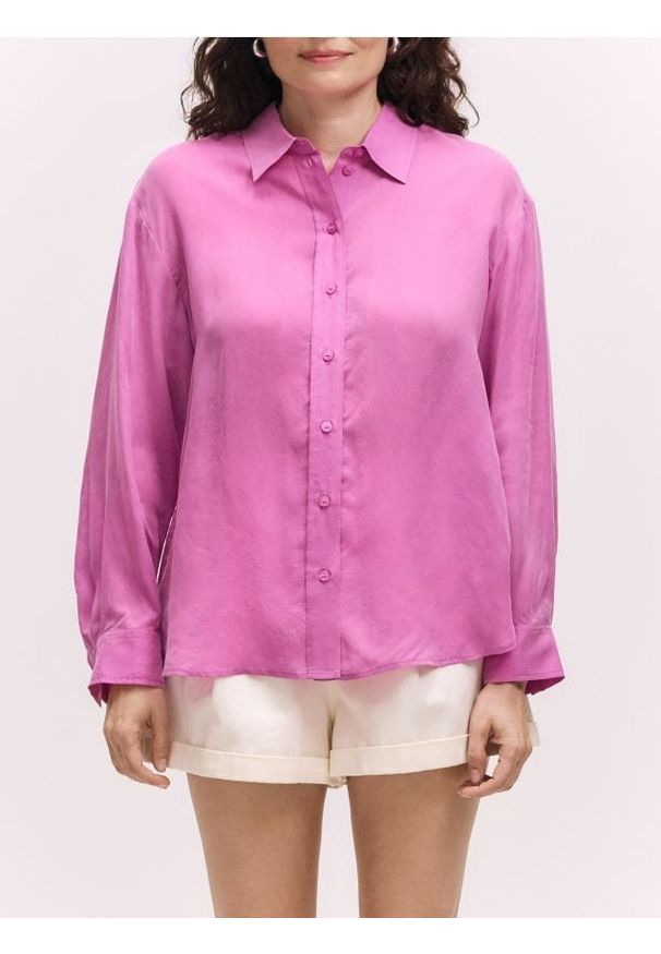 Reserved - Koszula z cupro - fioletowy. Kolor: fioletowy. Materiał: tkanina. Wzór: gładki