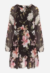 Born2be - Czarna Sukienka o Rozkloszowanym Kroju w Kwiaty Zeramera. Okazja: na co dzień. Kolor: czarny. Materiał: wiskoza. Długość rękawa: długi rękaw. Wzór: kwiaty. Typ sukienki: rozkloszowane. Styl: casual #4