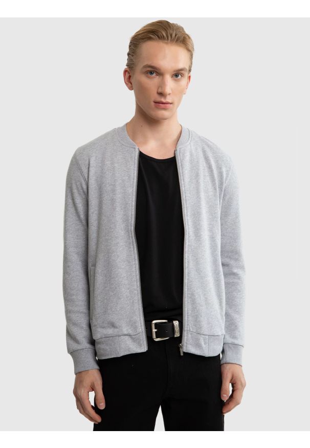Big-Star - Bluza męska rozpinana ze stójką szara Raiden 901. Okazja: na co dzień. Typ kołnierza: kołnierzyk stójkowy. Kolor: szary. Materiał: jeans, materiał. Styl: casual