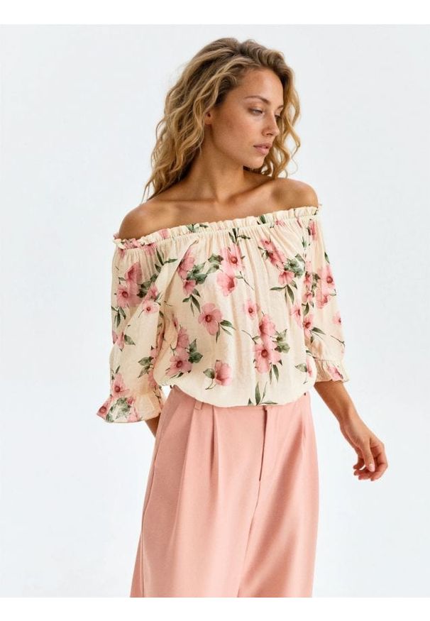 Sinsay - Wiskozowa bluzka z falbankami w kwiaty - wielobarwny. Typ kołnierza: kołnierz z falbankami. Materiał: wiskoza. Wzór: kwiaty