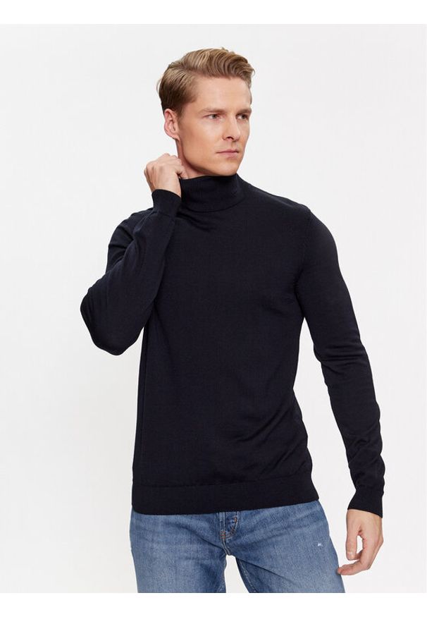 Hugo Golf San Thomas-M 50474174 Granatowy Regular Fit. Typ kołnierza: golf. Kolor: niebieski. Materiał: wełna