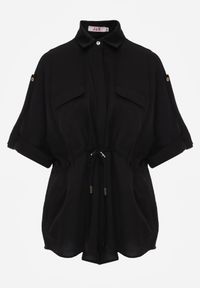 Renee - Czarna Koszula z Bawełną o Nietoperzowym Kroju z Wiązaniem w Stylu Utility Kelathe. Kolor: czarny. Materiał: bawełna #3