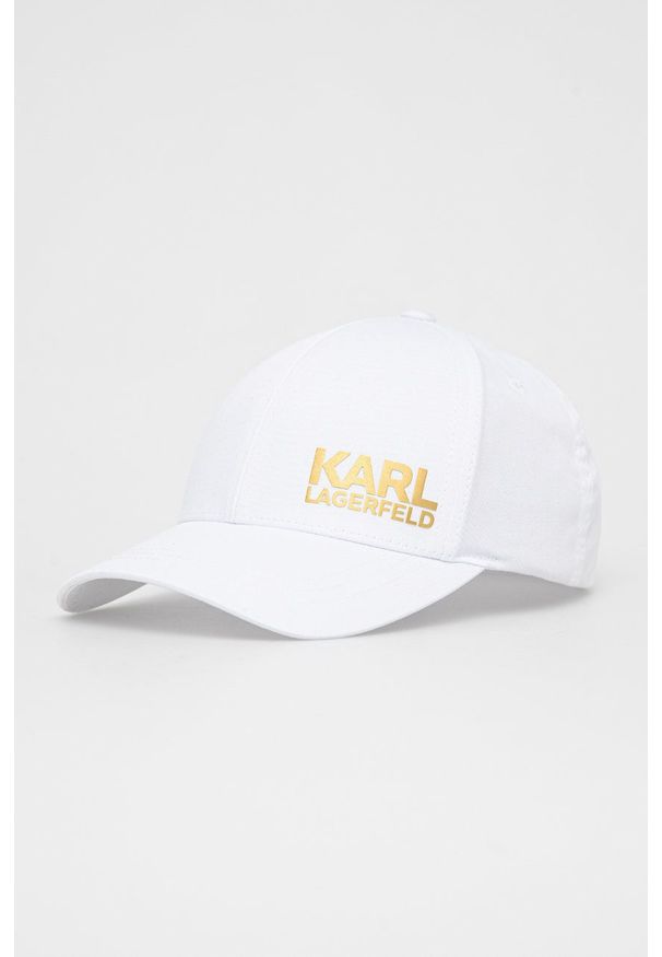 Karl Lagerfeld czapka kolor biały z aplikacją. Kolor: biały. Wzór: aplikacja