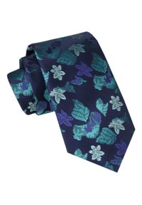 Męski Krawat - Alties - Kolorowe Liście, Granatowe Tło. Kolor: wielokolorowy. Materiał: tkanina. Wzór: kolorowy. Styl: elegancki, wizytowy #1