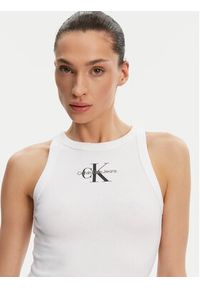 Calvin Klein Jeans Top Monologo J20J225301 Biały Slim Fit. Kolor: biały. Materiał: bawełna