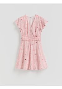 Reserved - Sukienka mini w paski - czerwony. Kolor: czerwony. Materiał: bawełna, tkanina. Wzór: paski. Długość: mini #1