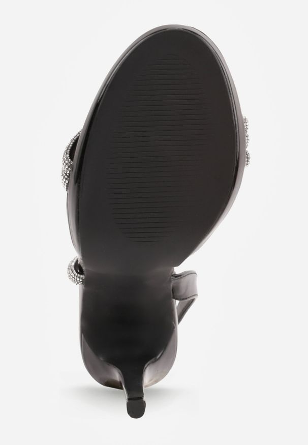 Born2be - Czarne Szpilki Sandały Ozdobione Cyrkoniami i Transparentnymi Paskami Vikialie. Zapięcie: pasek. Kolor: czarny. Wzór: aplikacja. Obcas: na szpilce. Styl: elegancki, klasyczny