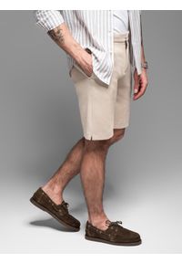 Ombre Clothing - Męskie krótkie spodenki SLIM FIT z melanżowej strukturalnej dzianiny – piaskowe V3 - Rozmiar: M. Materiał: dzianina. Długość: krótkie. Wzór: melanż. Styl: wakacyjny