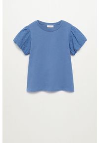 Mango Kids - T-shirt dziecięcy PLUME. Okazja: na co dzień. Kolor: niebieski. Materiał: bawełna, dzianina. Długość rękawa: krótki rękaw. Długość: krótkie. Wzór: gładki. Styl: casual #1