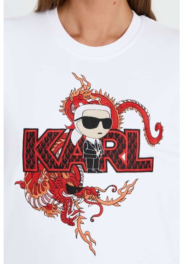 Karl Lagerfeld - KARL LAGERFELD Biała damska bluza ikonik lny, Rozmiar S. Kolor: biały. Materiał: len. Wzór: haft
