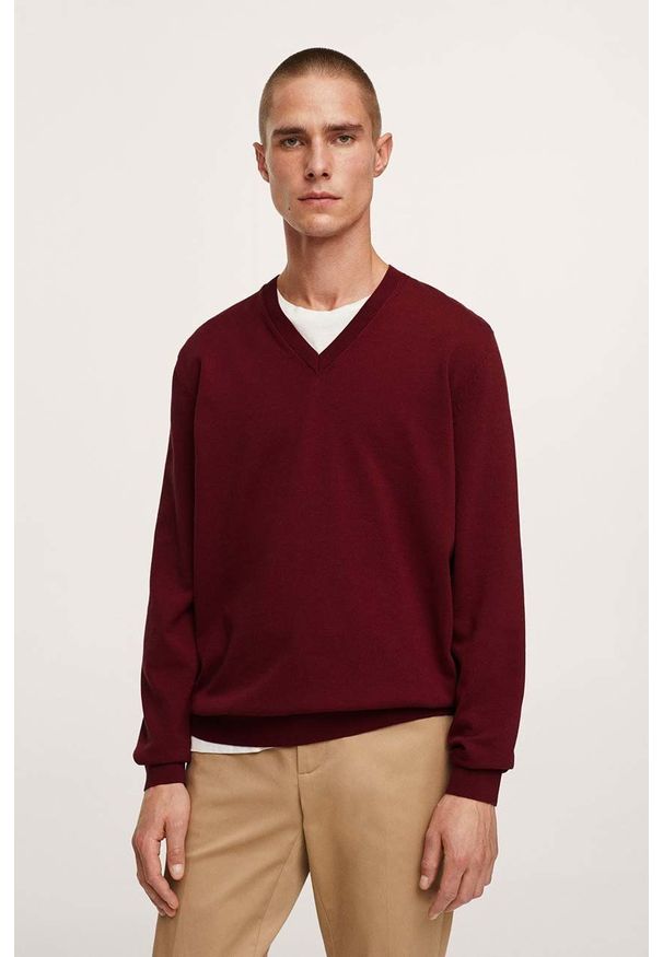Mango Man - Sweter TENV. Okazja: na co dzień. Kolor: czerwony. Materiał: dzianina. Styl: casual
