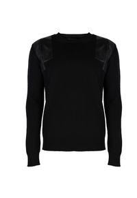 Les Hommes Sweter | LJK104-652B | Round Neck Sweater With Shoulder Detail | Mężczyzna | Czarny. Okazja: na co dzień. Kolor: czarny. Materiał: wełna. Styl: casual