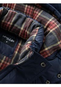 Ombre Clothing - Kurtka męska puffer z podszewką w kratę – granatowa V1 - Rozmiar: S. Kolor: niebieski. Materiał: guma, poliester, materiał, bawełna, syntetyk, nylon. Długość: długie. Wzór: aplikacja #9