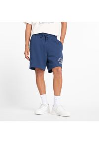 Spodenki męskie New Balance MS43506NNY – niebieskie. Kolor: niebieski. Materiał: dresówka, bawełna, poliester