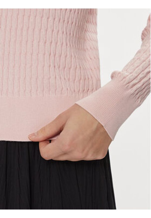 TOMMY HILFIGER - Tommy Hilfiger Sweter Co Cable V-Nk Sweater WW0WW40674 Różowy Regular Fit. Kolor: różowy. Materiał: bawełna