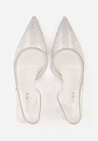 Renee - Białe Szpilki Slingback z Transparentną Cholewką i Cyrkoniami Liaceran. Okazja: na imprezę. Kolor: biały. Szerokość cholewki: normalna. Obcas: na szpilce. Styl: wizytowy, glamour #9