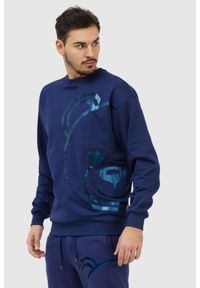 MOSCHINO Granatowa bluza męska z misiem, Rozmiar L. Kolor: niebieski. Materiał: prążkowany. Wzór: nadruk