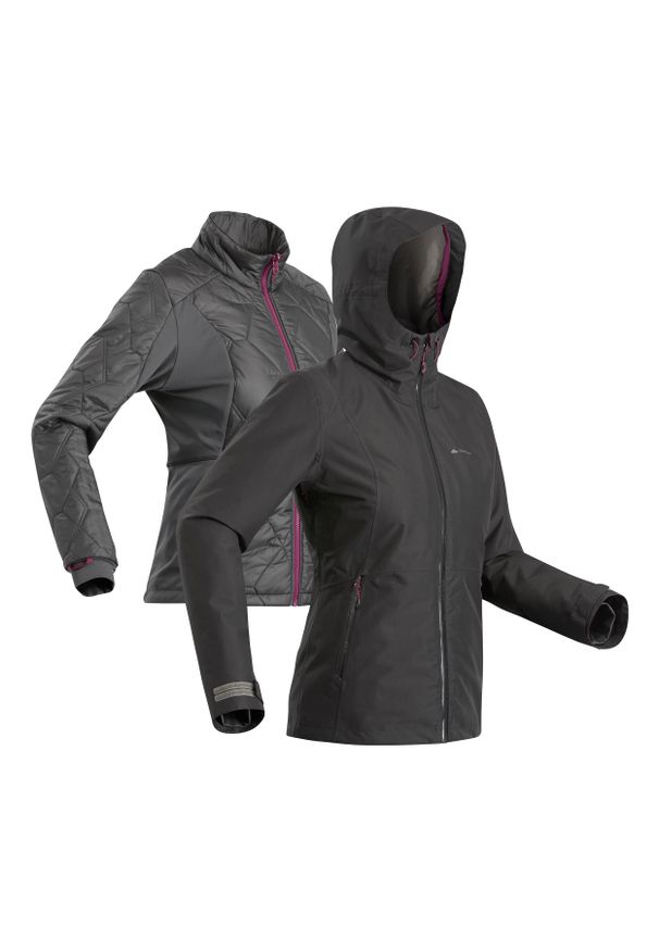 FORCLAZ - Kurtka damska Forclaz Travel 500 3w1 -8° wodoodporna. Kolor: czarny. Materiał: materiał