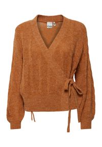 ICHI Sweter 20119713 Brązowy Regular Fit. Kolor: brązowy. Materiał: syntetyk