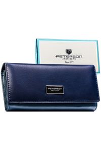 Duży, poziomy portfel damski ze skóry naturalnej i ekologicznej w granatowym kolorze - Peterson. Kolor: niebieski. Materiał: skóra ekologiczna #1