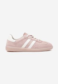 Renee - Różowe Płaskie Sneakersy ze Skóry Naturalnej z Ozdobnymi Paskami Nelarielis. Okazja: na co dzień, na spacer. Zapięcie: pasek. Kolor: różowy. Materiał: skóra. Wzór: paski. Obcas: na obcasie. Wysokość obcasa: niski. Sport: turystyka piesza #4