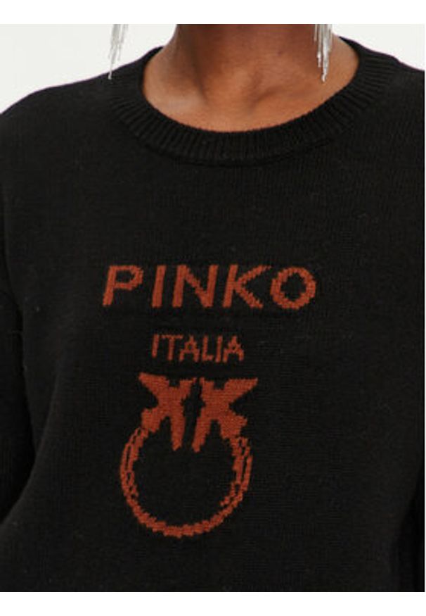 Pinko Sweter Logo 100414 Y7Z4 Czarny Regular Fit. Kolor: czarny. Materiał: wełna