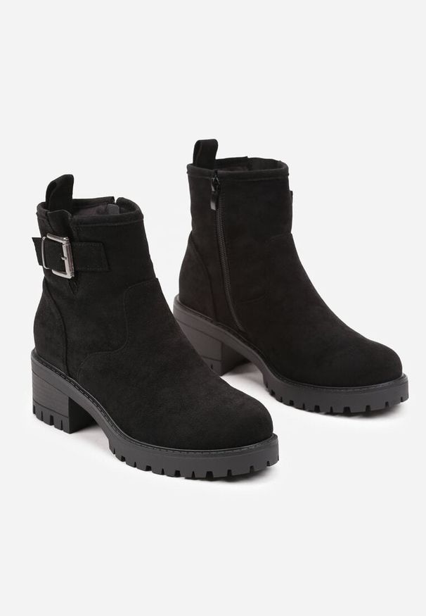 Born2be - Czarne Klasyczne Botki z Ozdobnym Paskiem Arstema. Zapięcie: pasek. Kolor: czarny. Materiał: jeans. Wzór: aplikacja. Sezon: jesień, zima. Obcas: na obcasie. Styl: klasyczny. Wysokość obcasa: średni