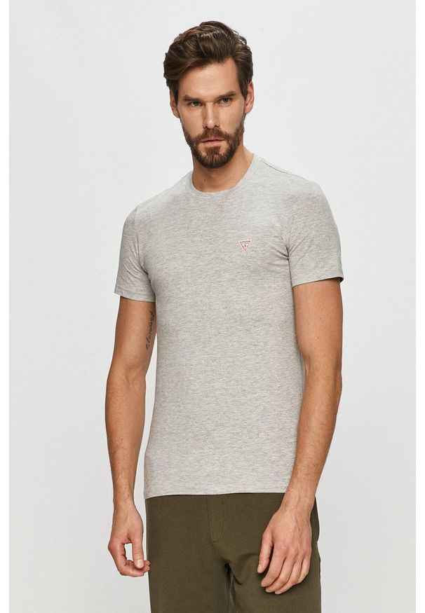 Guess - T-shirt. Okazja: na co dzień. Kolor: szary. Wzór: aplikacja. Styl: casual