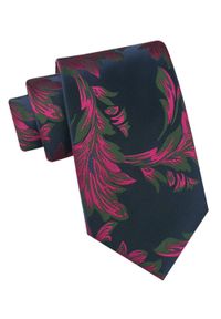 Klasyczny Krawat Męski - Chattier - Granat, Zieleń, Fuksja, Kwiaty. Kolor: wielokolorowy. Materiał: tkanina. Wzór: kwiaty. Styl: klasyczny