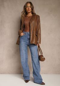 Renee - Niebieskie Szerokie Jeansy High Waist z Wiskozą Isofara. Stan: podwyższony. Kolekcja: plus size. Kolor: niebieski. Styl: elegancki