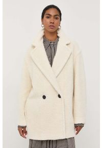 Liviana Conti płaszcz kaszmirowy kolor beżowy przejściowy dwurzędowy. Kolor: beżowy. Materiał: kaszmir. Styl: klasyczny #1