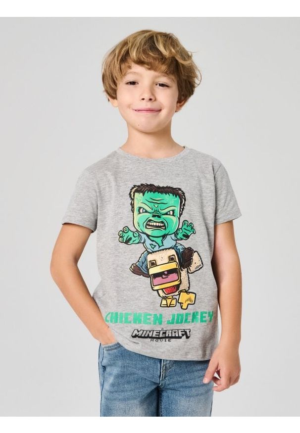 Sinsay - Bawełniana koszulka z nadrukiem Minecraft - szary. Kolor: szary. Materiał: bawełna. Wzór: nadruk
