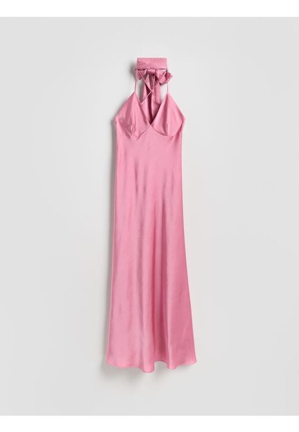 Reserved - Sukienka z szalem - fioletowy. Kolor: fioletowy. Materiał: tkanina. Wzór: gładki. Typ sukienki: proste