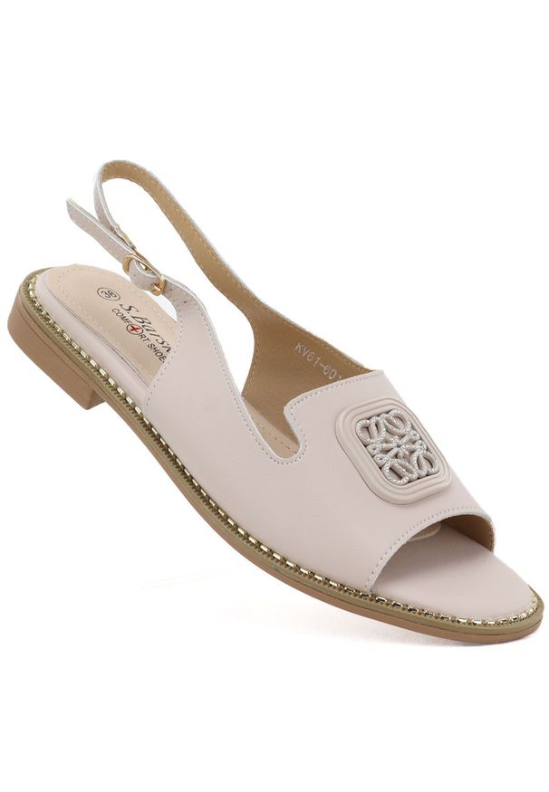 Skórzane sandały damskie płaskie nude S.Barski 61-6018. Materiał: skóra