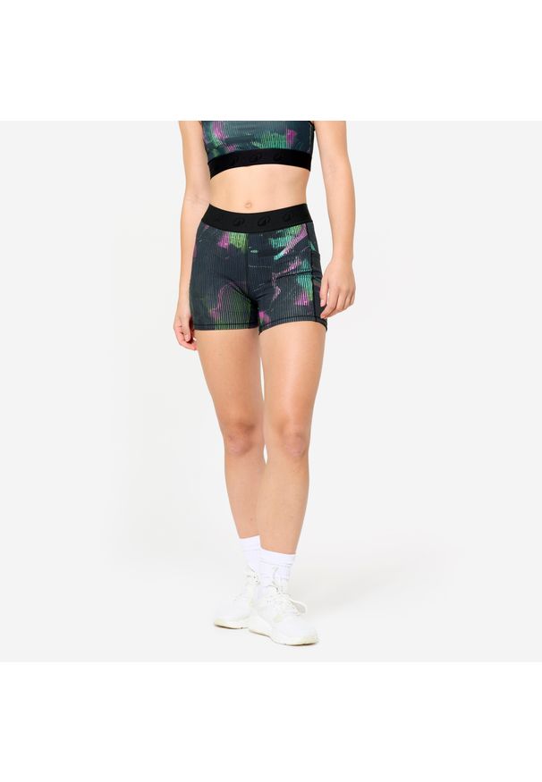 DOMYOS - Spodenki fitness cardio damskie. Kolor: wielokolorowy. Materiał: materiał, poliamid, elastan. Sport: fitness