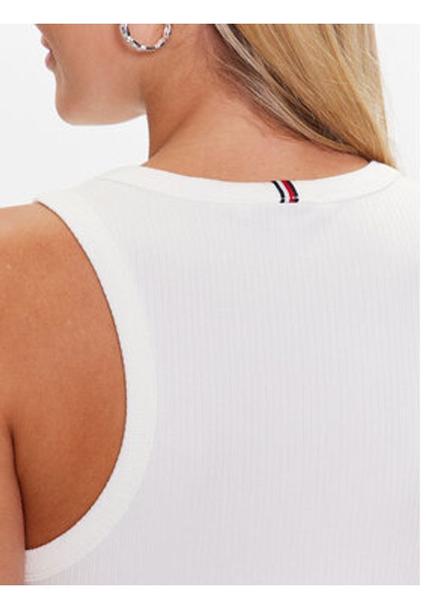 TOMMY HILFIGER - Tommy Hilfiger Top WW0WW38635 Biały Slim Fit. Kolor: biały. Materiał: wiskoza