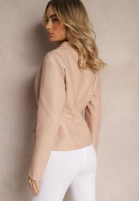 Renee - Różowa Ramoneska Kurtka z Ekoskóry z Suwakami Geomela. Okazja: na co dzień. Kolor: różowy. Materiał: jeans. Styl: casual, klasyczny, rockowy #3